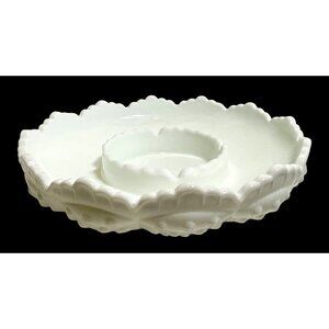 Vintage Fenton Hobnail Scalloped Edge Milk Glass Serving Dish with Center Divide